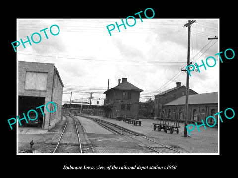 OLD LARGE HISTORIC PHOTO OF DUBUQUE IOWA, THE RAILROAD DEPOT STATION c1950