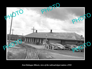 OLD LARGE HISTORIC PHOTO OF EAST DUBUQUE ILLINOIS, THE RAILROAD STATION c1950