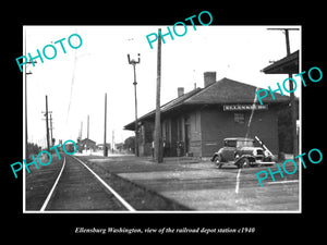 OLD LARGE HISTORIC PHOTO OF ELLENSBURG WASHINGTON RAILROAD DEPOT STATION c1940