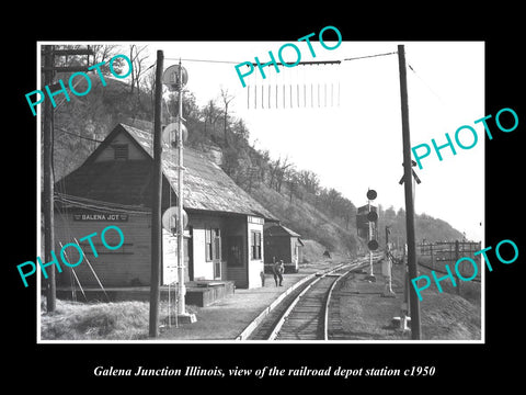 OLD LARGE HISTORIC PHOTO OF GALENA JUNCTION ILLINOIS, THE RAILROAD STATION c1950