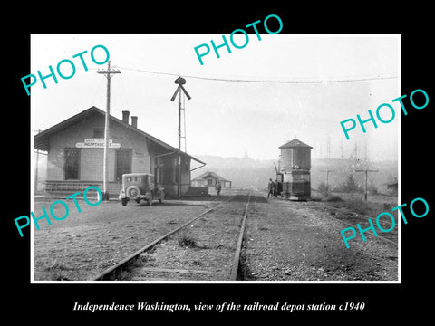 OLD LARGE HISTORIC PHOTO OF INDEPENDENCE WASHINGTON RAILROAD DEPOT STATION c1940