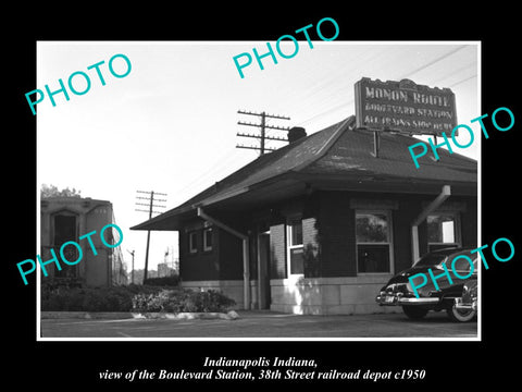 OLD LARGE HISTORIC PHOTO OF INDIANAPOLIS INDIANA 38th ST RAILROAD DEPOT c1950