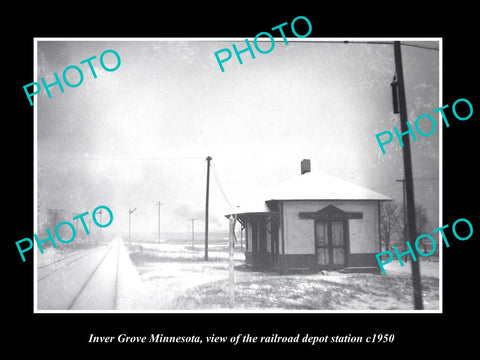 OLD LARGE HISTORIC PHOTO OF INVER GROVE MINNESOTA RAILROAD DEPOT STATION c1950