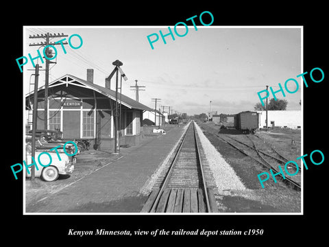 OLD LARGE HISTORIC PHOTO OF KENYON MINNESOTA, THE RAILROAD DEPOT STATION c1950