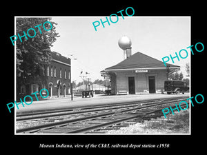 OLD LARGE HISTORIC PHOTO OF MONON INDIANA, THE CI&L RAILROAD STATION c1950