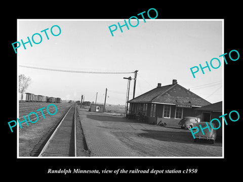 OLD LARGE HISTORIC PHOTO OF RANDOLPH MINNESOTA, THE RAILROAD DEPOT STATION c1950