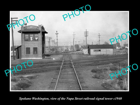 OLD LARGE HISTORIC PHOTO OF SPOKANE WASHINGTON, THE NAPA RAILROAD TOWER c1940