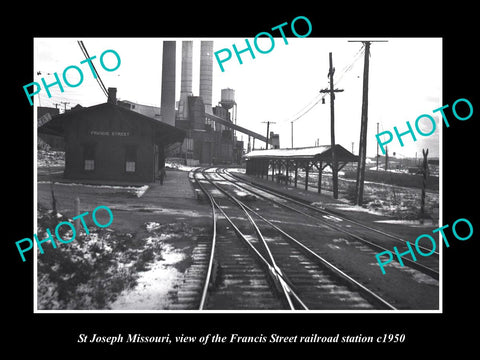 OLD LARGE HISTORIC PHOTO OF ST JOSEPH MISSOURI, FRANCIS ST RAILROAD DEPOT c1950