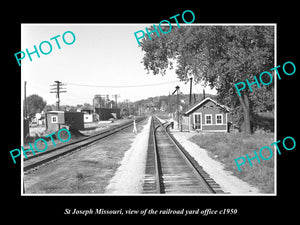 OLD LARGE HISTORIC PHOTO OF ST JOSEPH MISSOURI RAILROAD DEPOT YARD OFFICE c1950