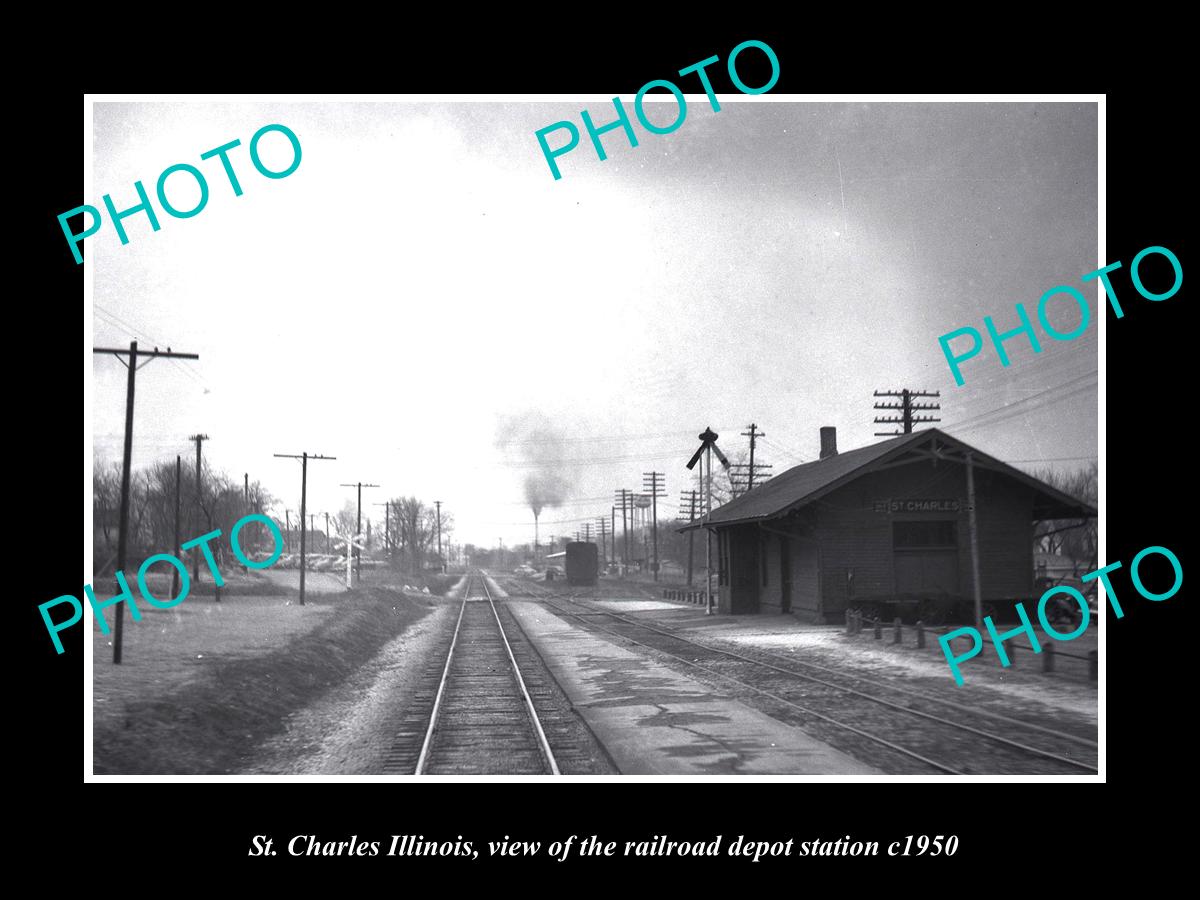 OLD LARGE HISTORIC PHOTO OF ST CHARLES ILLINOIS THE RAILROAD DEPOT STATION c1950