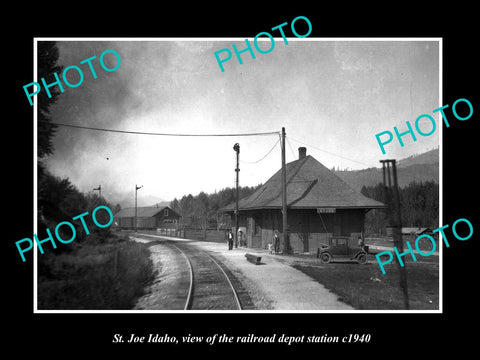 OLD LARGE HISTORIC PHOTO OF ST JOE IDAHO, THE RAILROAD DEPOT STATION c1940