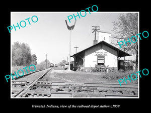 OLD LARGE HISTORIC PHOTO OF WANATAH INDIANA, THE RAILROAD DEPOT STATION c1950