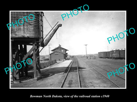 OLD LARGE HISTORIC PHOTO OF BOWMAN NORTH DAKOTA RAILROAD DEPOT STATION c1940