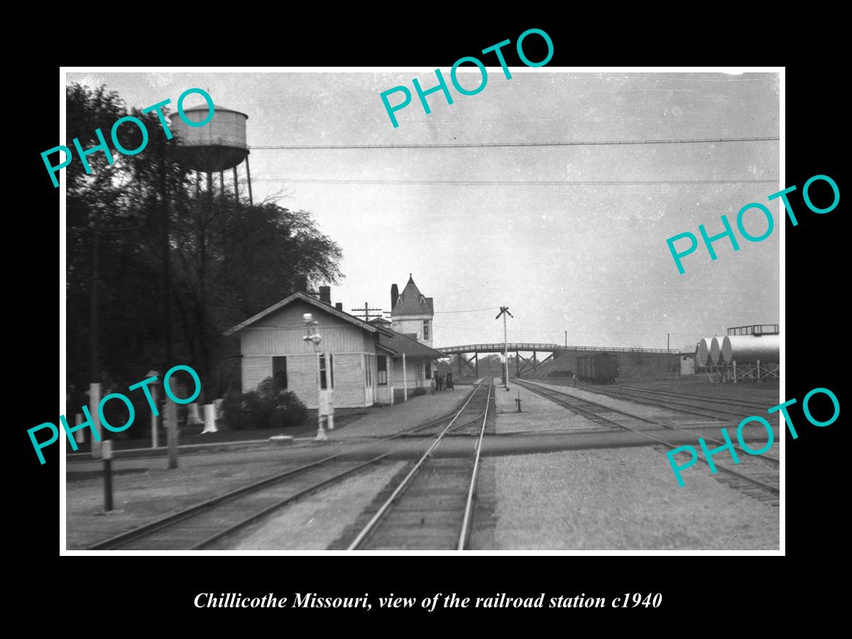 OLD LARGE HISTORIC PHOTO OF CHILLICOTHE MISSOURI RAILROAD DEPOT STATION c1940