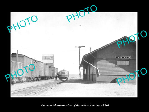 OLD LARGE HISTORIC PHOTO OF INGOMAR MONTANA, THE RAILROAD DEPOT STATION c1940