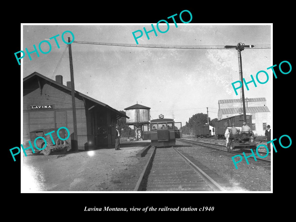 OLD LARGE HISTORIC PHOTO OF LAVINA MONTANA, THE RAILROAD DEPOT STATION c1940