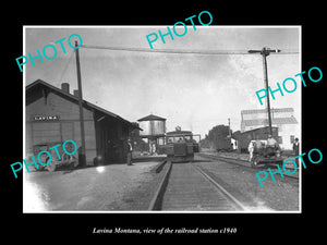 OLD LARGE HISTORIC PHOTO OF LAVINA MONTANA, THE RAILROAD DEPOT STATION c1940