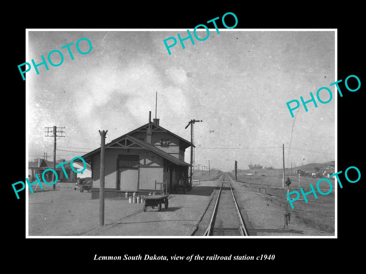 OLD LARGE HISTORIC PHOTO OF LEMMON SOUTH DAKOTA RAILROAD DEPOT STATION c1940