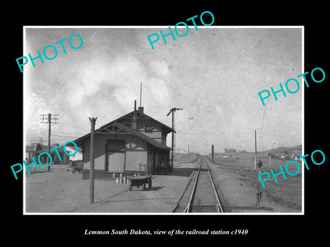 OLD LARGE HISTORIC PHOTO OF LEMMON SOUTH DAKOTA RAILROAD DEPOT STATION c1940