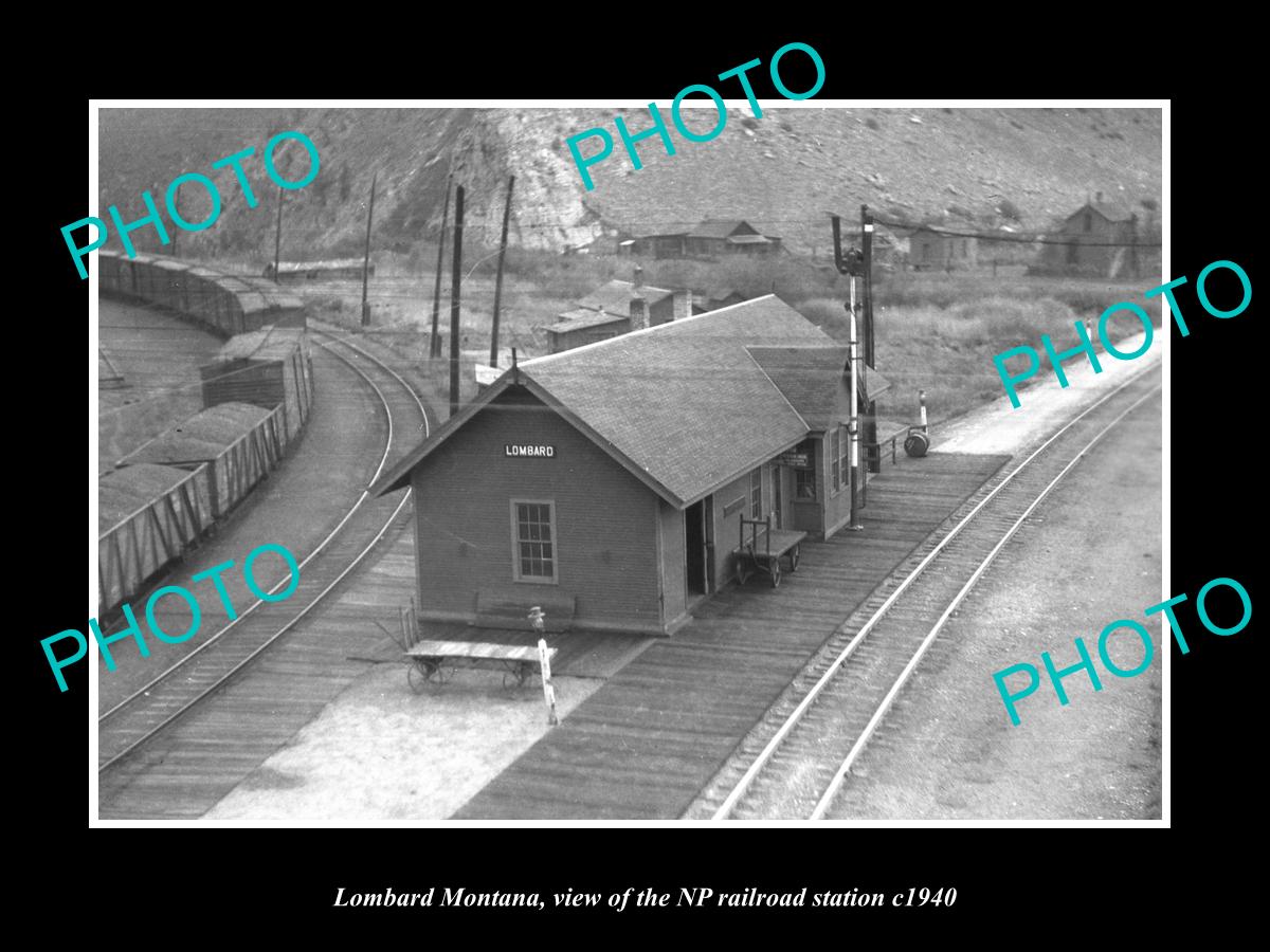 OLD LARGE HISTORIC PHOTO OF LOMBARD MONTANA, THE RAILROAD DEPOT STATION c1940 1