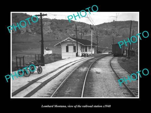 OLD LARGE HISTORIC PHOTO OF LOMBARD MONTANA, THE RAILROAD DEPOT STATION c1940 2