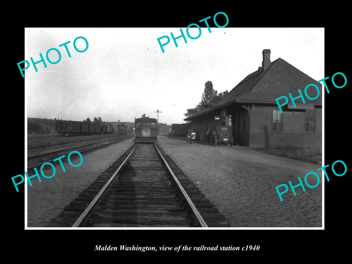 OLD LARGE HISTORIC PHOTO OF MALDEN WASHINGTON, THE RAILROAD DEPOT STATION c1940