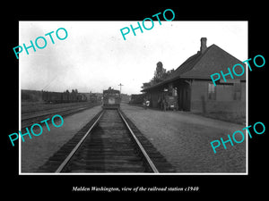 OLD LARGE HISTORIC PHOTO OF MALDEN WASHINGTON, THE RAILROAD DEPOT STATION c1940