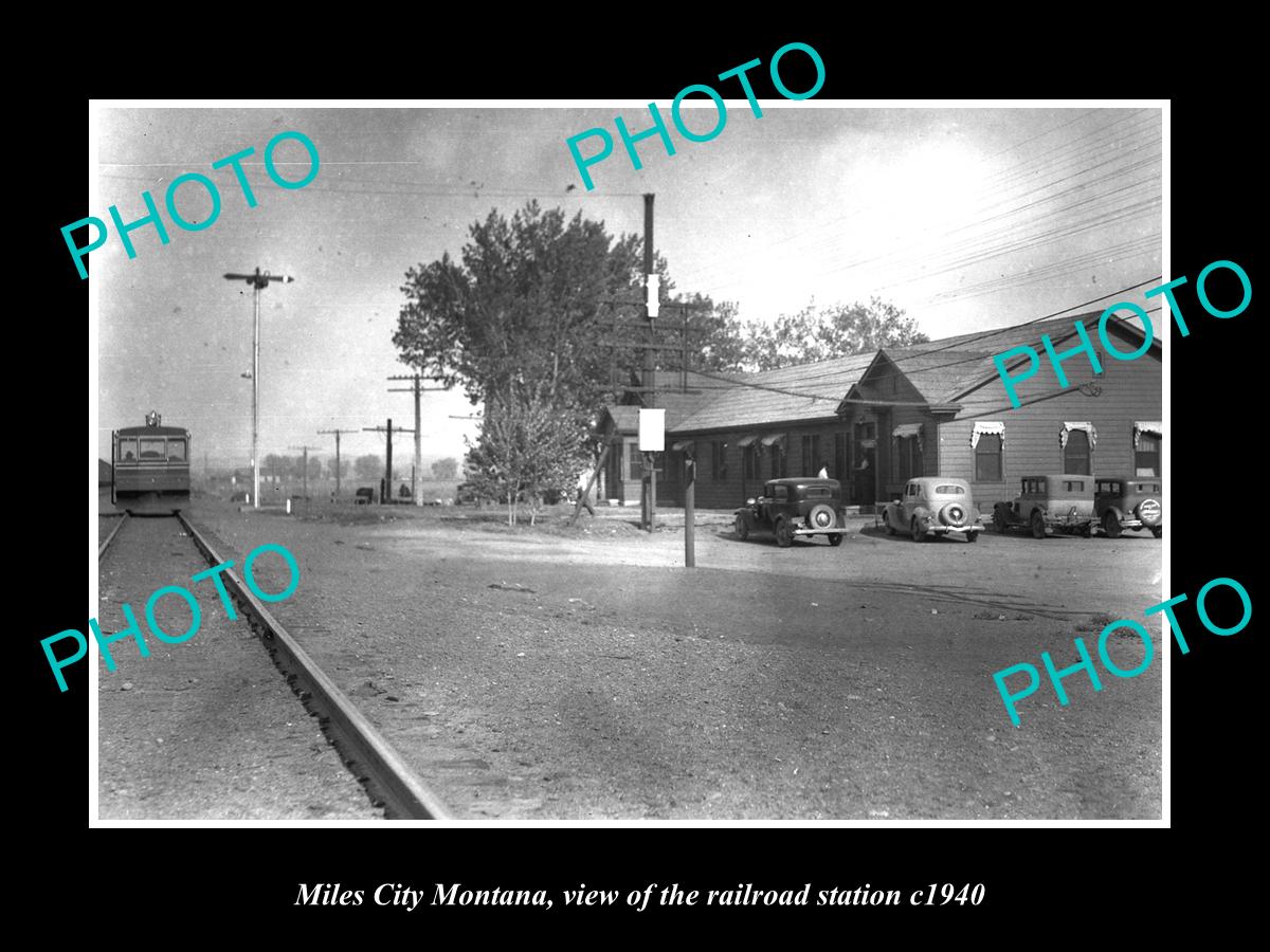 OLD LARGE HISTORIC PHOTO OF MILES CITY MONTANA, RAILROAD DEPOT STATION c1940