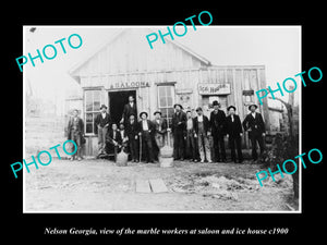 OLD LARGE HISTORIC PHOTO OF NELSON GEORGIA, THE MARBLE WORKS AT THE SALOON c1900