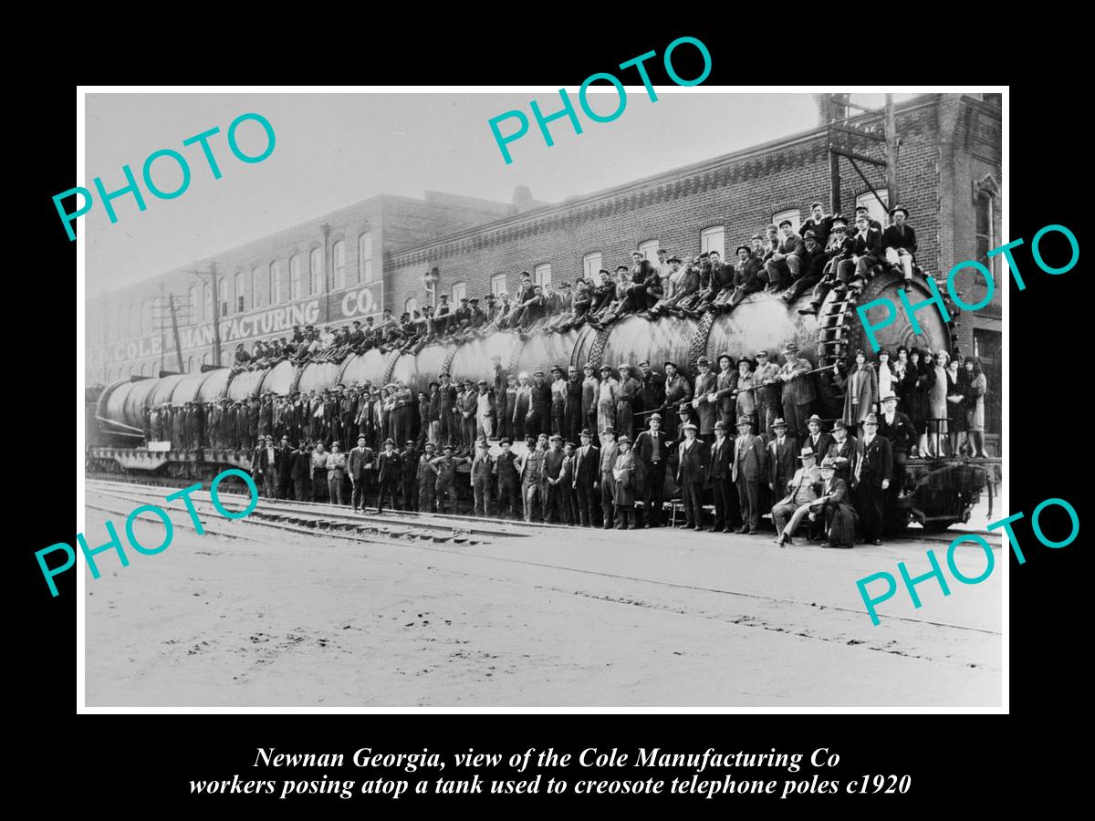 OLD LARGE HISTORIC PHOTO OF NEWNAN GEORGIA, THE COLE Co TELEPHONE POLE TANK 1920