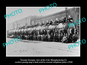 OLD LARGE HISTORIC PHOTO OF NEWNAN GEORGIA, THE COLE Co TELEPHONE POLE TANK 1920