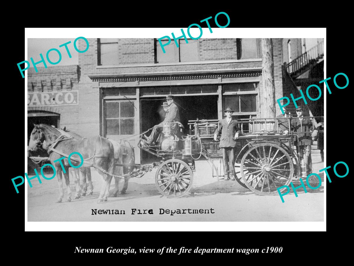 OLD LARGE HISTORIC PHOTO OF NEWNAN GEORGIA, THE FIRE DEPARTMENT WAGON c1900