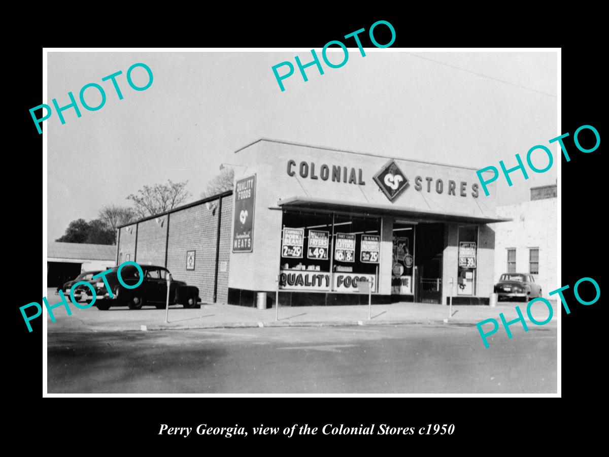 OLD LARGE HISTORIC PHOTO OF PERRY GEORGIA, VIEW OF THE COLONIAL STORES c1950