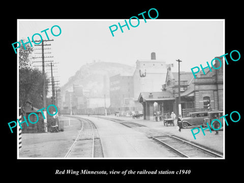 OLD LARGE HISTORIC PHOTO OF RED WING MINNESOTA, THE RAILROAD DEPOT STATION c1940