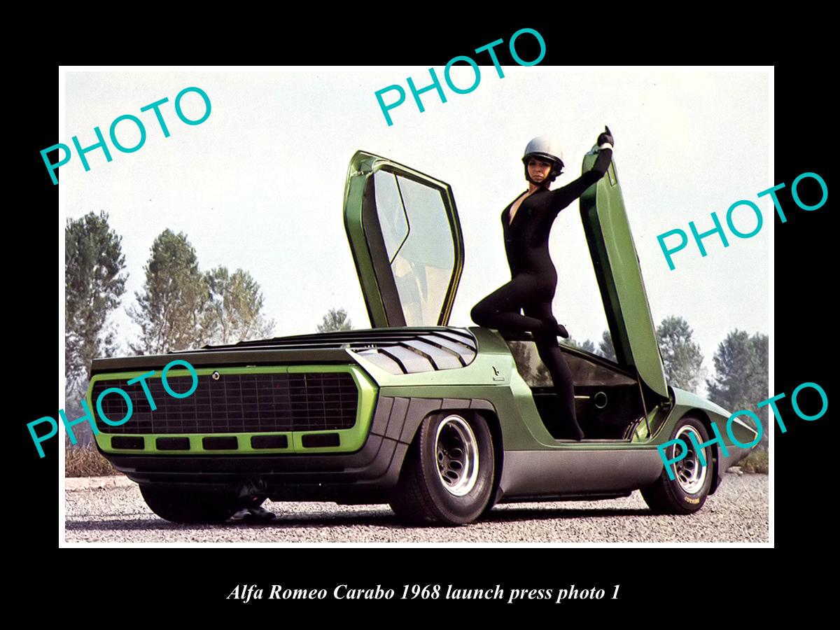 OLD LARGE HISTORIC PHOTO OF 1968 ALFA ROMEO CARABO LAUNCH PRESS PHOTO 2