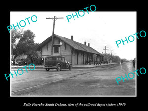 OLD LARGE HISTORIC PHOTO OF BELLE FOURCHE SOUTH DAKOTA THE RAILROAD DEPOT c1940