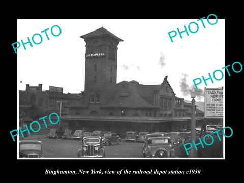 OLD LARGE HISTORIC PHOTO OF BINGHAMTON NEW YORK THE RAILROAD DEPOT STATION c1930