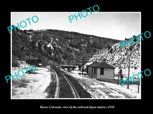 OLD LARGE HISTORIC PHOTO OF BURNS COLORADO, THE RAILROAD DEPOT STATION c1950