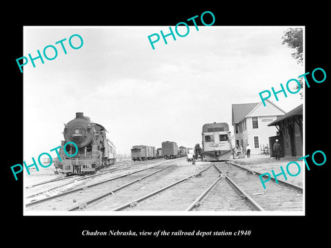 OLD LARGE HISTORIC PHOTO OF CHADRON NEBRASKA, THE RAILROAD DEPOT STATION c1940