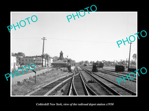 OLD LARGE HISTORIC PHOTO OF COBLESKILL NEW YORK THE RAILROAD DEPOT STATION c1950