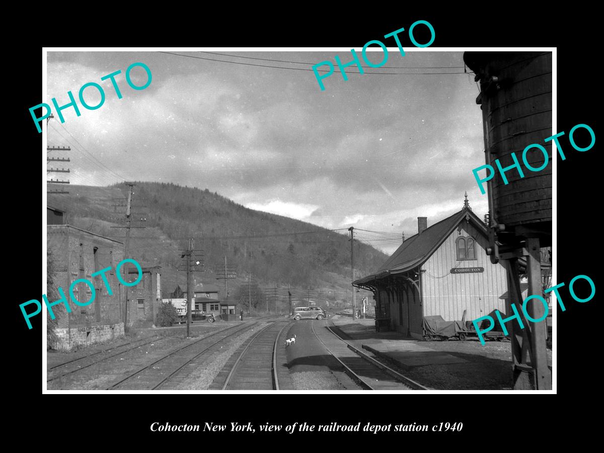 OLD LARGE HISTORIC PHOTO OF COHOCTON NEW YORK, THE RAILROAD DEPOT STATION c1940