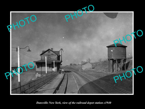 OLD LARGE HISTORIC PHOTO OF DANSVILLE NEW YORK, THE RAILROAD DEPOT STATION c1940