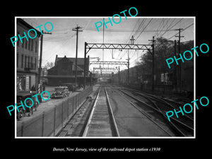 OLD LARGE HISTORIC PHOTO OF DOVER NEW JERSEY, THE RAILROAD DEPOT STATION c1930