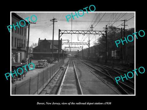 OLD LARGE HISTORIC PHOTO OF DOVER NEW JERSEY, THE RAILROAD DEPOT STATION c1930