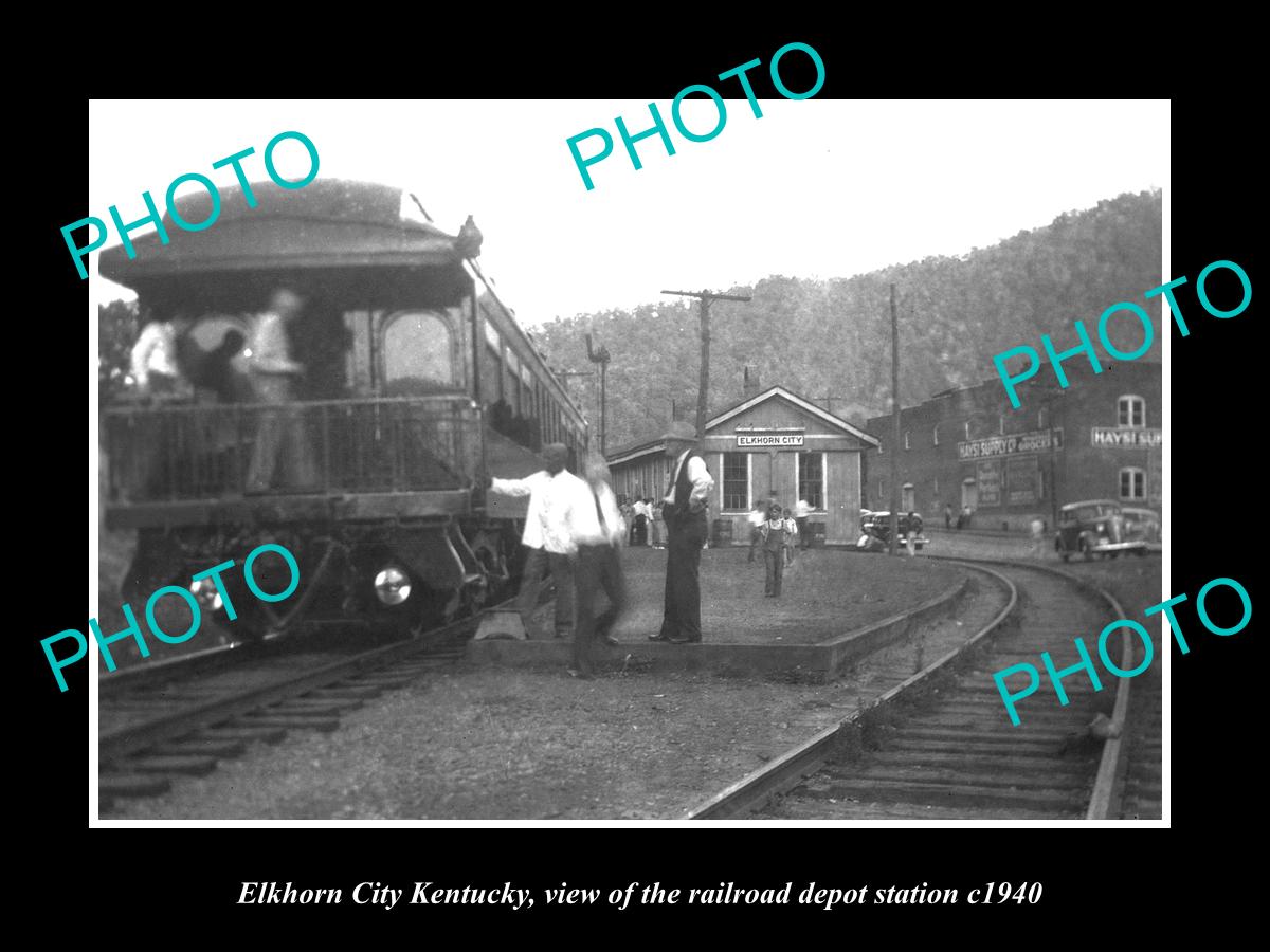 OLD LARGE HISTORIC PHOTO OF ELKHORN CITY KENTUCKY RAILROAD DEPOT STATION c1930