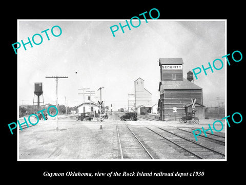 OLD LARGE HISTORIC PHOTO OF GUYMON OKLAHOMA, THE RAILROAD DEPOT STATION c1930