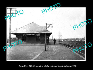 OLD LARGE HISTORIC PHOTO OF IRON RIVER MICHIGAN THE RAILROAD DEPOT STATION c1930