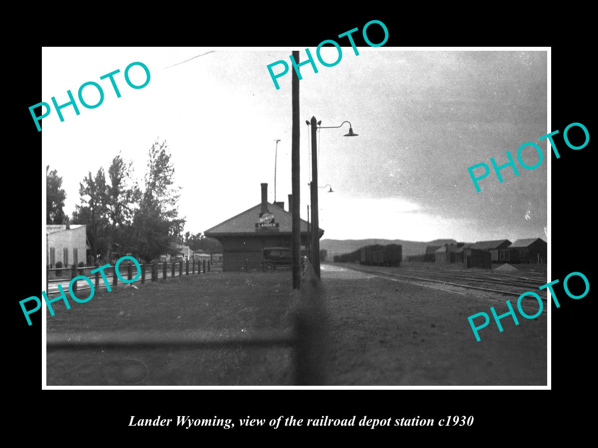 OLD LARGE HISTORIC PHOTO OF LANDER WYOMING, THE RAILROAD DEPOT STATION c1930