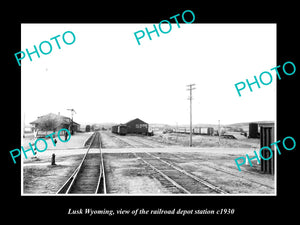 OLD LARGE HISTORIC PHOTO OF LUSK WYOMING, THE RAILROAD DEPOT STATION c1930