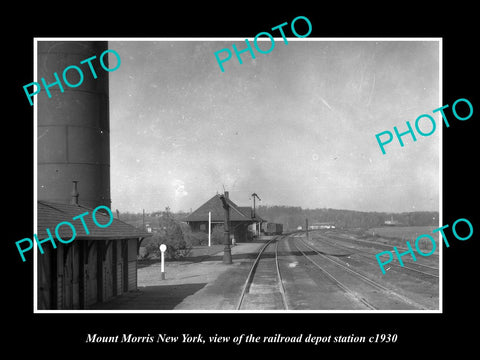 OLD LARGE HISTORIC PHOTO OF MOUNT MORRIS NEW YORK RAILROAD DEPOT STATION c1930